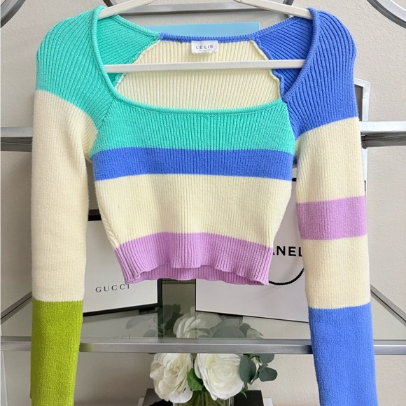 Le Lis Pastel Stripe Ribbed Crop Top - Mint, Blue, Lavender, Cream, Olive - Picture 2 of 4